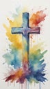 A watercolor painting of a vibrantly colored Cristian cross