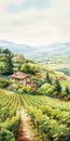 Watercolor Painting Of Vineyard Scenery In Tuscany