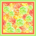 Watercolor painting, vintage seamless pattern - tropical fruits, citrus, slices of lemon, orange, grapefruit. Citrus marmalade Royalty Free Stock Photo