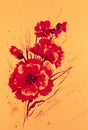 Watercolor painting: Bunch of red poppies