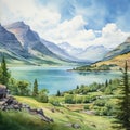 Watercolor Painting Of Waterton-glacier International Peace Park