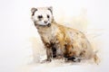 Watercolor painting of weasel mink ferret ermine polecat on White Background: Wildlife Portraits Featuring Cute Animals