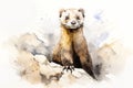 Watercolor painting of weasel mink ferret ermine polecat on White Background: Wildlife Portraits Featuring Cute Animals