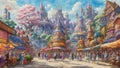 Watercolor painting: A whimsical scene of a magical carnival, filled with enchanted attractions and mystical creatures, inspired