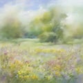 Watercolor painting of a wildflower field. AI-Generated.