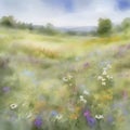 Watercolor painting of a wildflower field. AI-Generated.