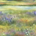 Watercolor painting of a wildflower field. AI-Generated.