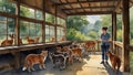 Watercolor painting: A wildlife rehabilitation center, with dedicated staff caring for injured and orphaned animals before