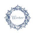 Watercolor painting of Winter circle frame with snowflake drawing