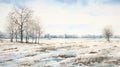 Delicately Rendered Watercolor Painting Of Snowy Trees In Sweden