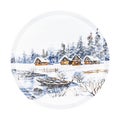 Winter rural landscape with boats on frozen river Royalty Free Stock Photo