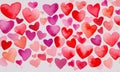 Watercolor painting withpink red pastel hearts on a white background. Royalty Free Stock Photo