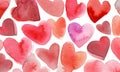 Watercolor painting withpink red pastel hearts on a white background. Royalty Free Stock Photo