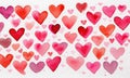 Watercolor painting withpink red pastel hearts on a white background. Royalty Free Stock Photo