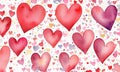 Watercolor painting withpink red pastel hearts on a white background. Royalty Free Stock Photo