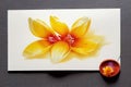 Watercolor painting of yellow autumn Crocus flowers on gray background