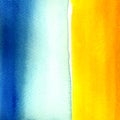 Watercolor painting. Yellow, orange, blue gradient