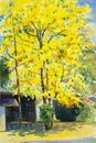 Watercolor painting yellow, orange color of golden shower tree Royalty Free Stock Photo