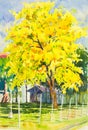 Watercolor painting yellow, orange color of golden shower tree flowers Royalty Free Stock Photo