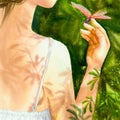 Watercolor Painting - Young Girl Wearing Halter Dress Royalty Free Stock Photo