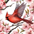 Watercolor paintings of colorful Northern cardinal birds. Ai-Generated. Royalty Free Stock Photo