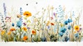 Watercolor paintings of flower bouquets, colorful pastel flowers, beautiful flowers and grass