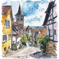 watercolor paintings of the old town, old street, old houses