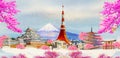 Watercolor paintings popular travel landmark architecture japan