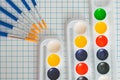 Watercolor paints and brushes for drawing on a sheet Royalty Free Stock Photo