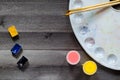 Watercolor paints and palette Royalty Free Stock Photo