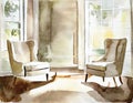 Watercolor of pair of chairs positioned for a conversation Royalty Free Stock Photo