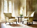 Watercolor of pair of chairs positioned for a conversation Royalty Free Stock Photo