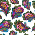 Watercolor paisley hand painted seamless pattern. Abstract leaves background. Modern nature texture for surface design