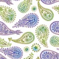 Watercolor paisley seamless pattern texture. Boho fashion style.