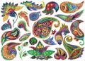 Watercolor paisley set. Oriental decorative design elements for fabric, prints, wrapping paper, card, invitation, wallpaper.