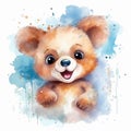 A watercolor paiting of a cub brown bear, funny and adorable wallpaper