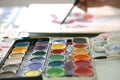 Watercolor palette, artist painting picture