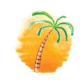 Watercolor palm tree against the sun. Vector logo. Royalty Free Stock Photo