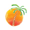 Watercolor palm tree against the sun. Vector logo. Royalty Free Stock Photo