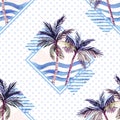 Watercolor palm tree print in geometric shape on polka dot background. Royalty Free Stock Photo