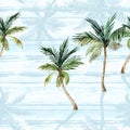 Watercolor palm trees, textured shadows on simple striped background