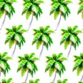 Watercolor palmtree seamless pattern, bright hand-drawn background.