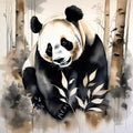 Watercolor Panda Bear In a Forest