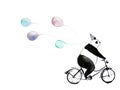 Watercolor panda on bike with balloons. Royalty Free Stock Photo
