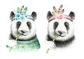 Watercolor panda illustration. Bohemian cute animal. Boho style.