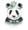 Watercolor panda illustration. Bohemian cute animal. Boho style.