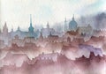 Watercolor Prague landscape