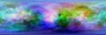 Watercolor panoramic banner in colorful heaven cloudy design with stars. Heaven aura sun lights painting