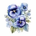 Watercolor Pansy Bouquet Green And Blue Floral Design Royalty Free Stock Photo