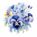 Watercolor Pansy Flower Bouquet Illustration In Dark And Light Azure Royalty Free Stock Photo